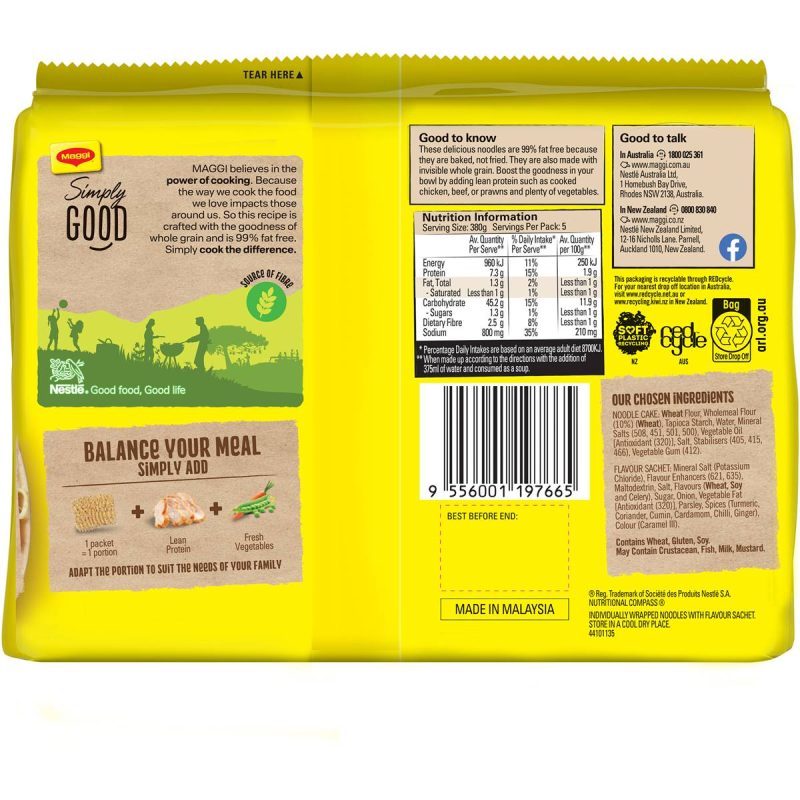 Maggi 2 Minute Instant Wholegrain Chicken Noodles 5 Pack
