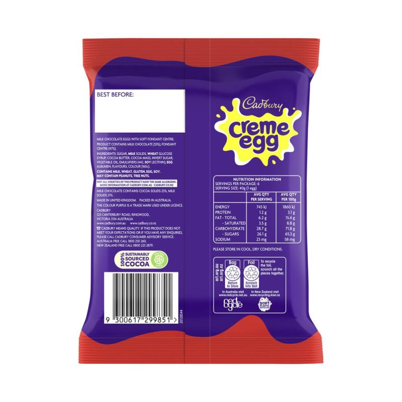 Cadbury Creme Egg Chocolate Easter Eggs Bag 6 Pack 240g