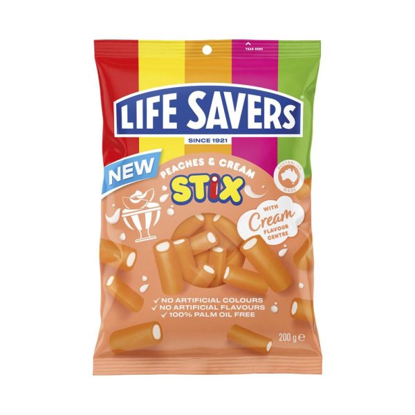 Lifesavers Peaches and Cream Sherbert Fizz Stix Gummy Candy Lollies Bag 200g