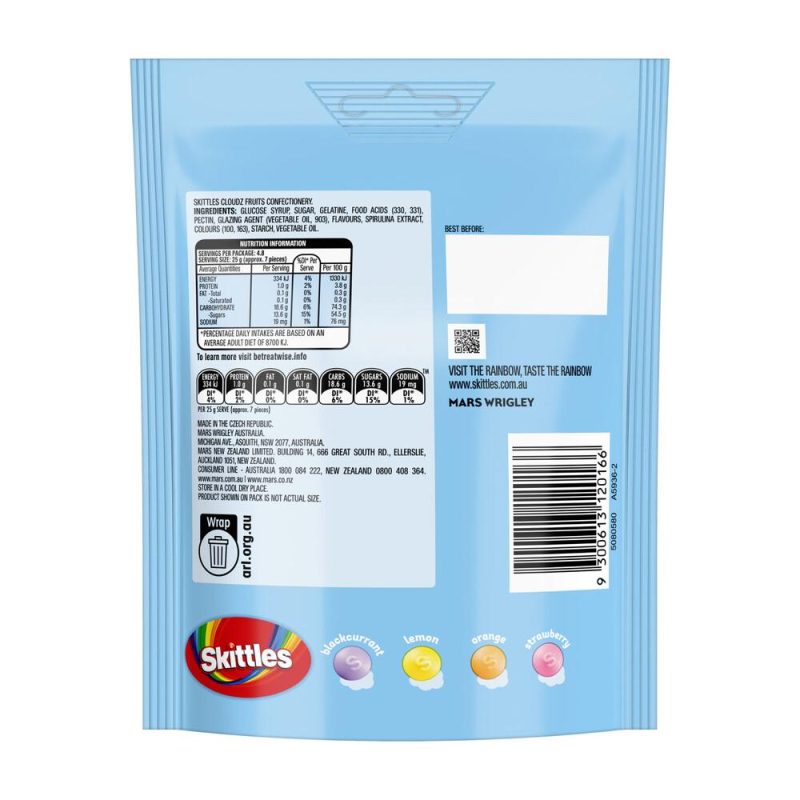 Skittles Cloudz Fruits Chewy Lollies 120g