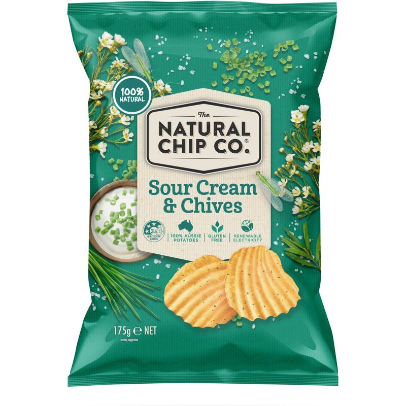 The Natural Chips Company Sour Cream and Chives Potato Chips Pack 175g