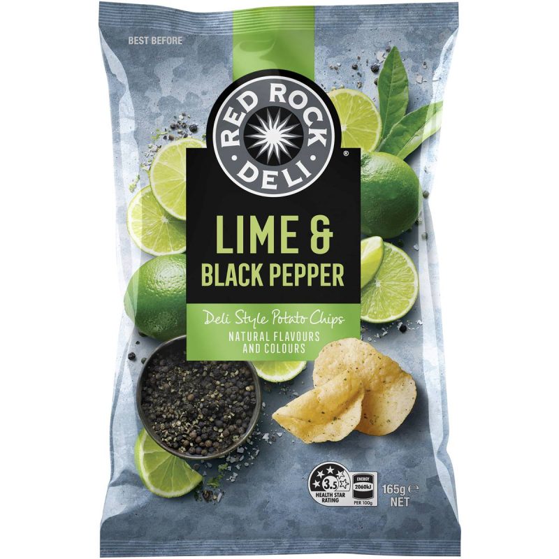 Red Rock Deli Lime and Black Pepper Potato Chips Pack 165g