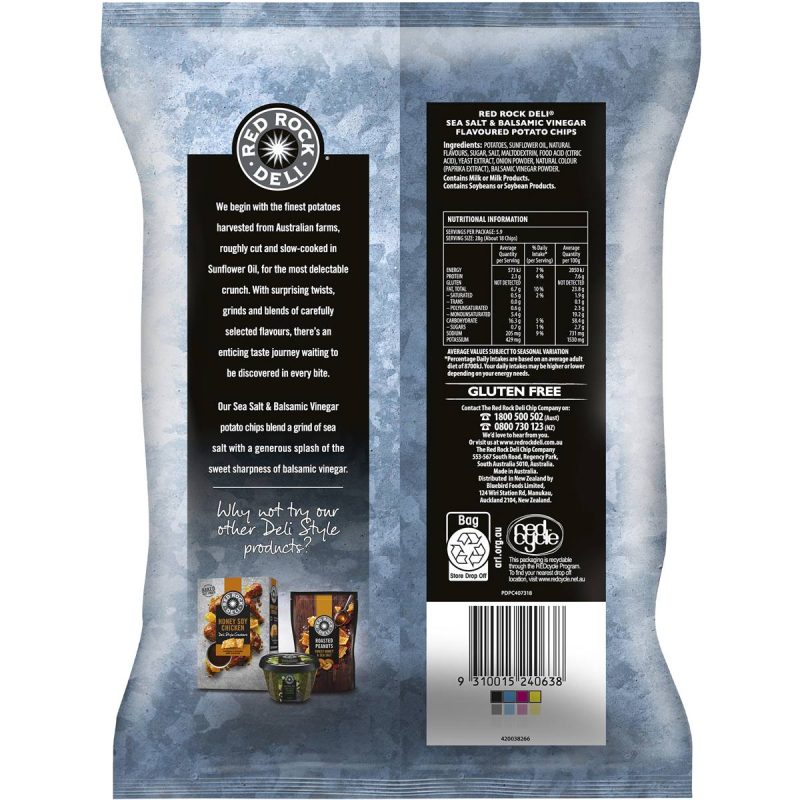 Red Rock Deli Sea Salt and Balsamic Vinegar Potato Chips Pack 165g