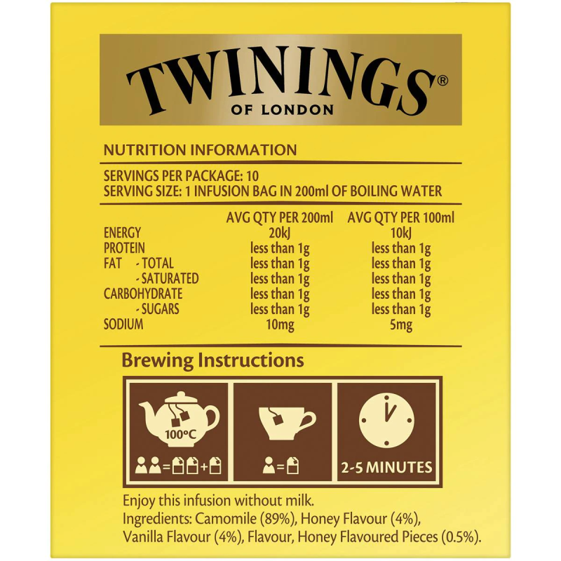 Twinings Camomile Honey Vanilla Tea Bags 10 Pack