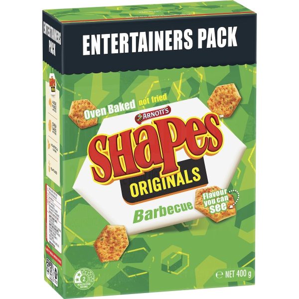 Arnotts Shapes Crackers Biscuits Barbeque BBQ Entertainers Large Box 400g