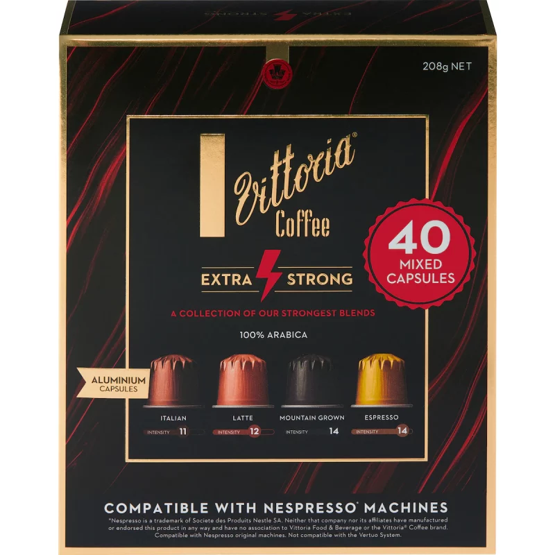 Vittoria Extra Strong Variety Coffee Pods Capsules 40 Pack