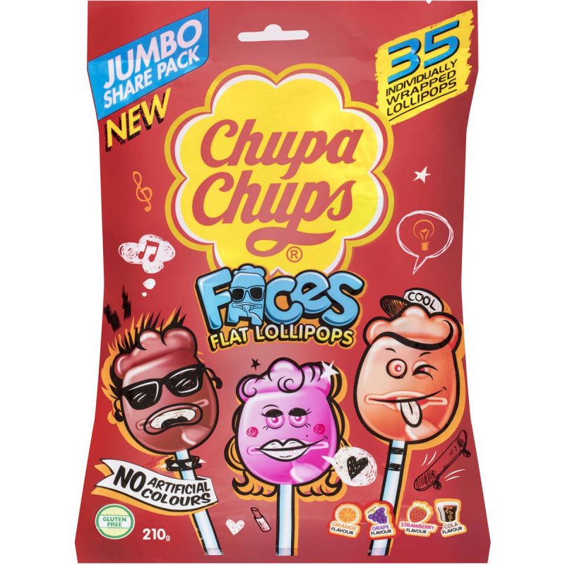 Chupa Chups Faces Flat Lollipops Jumbo 35 Pack Bag