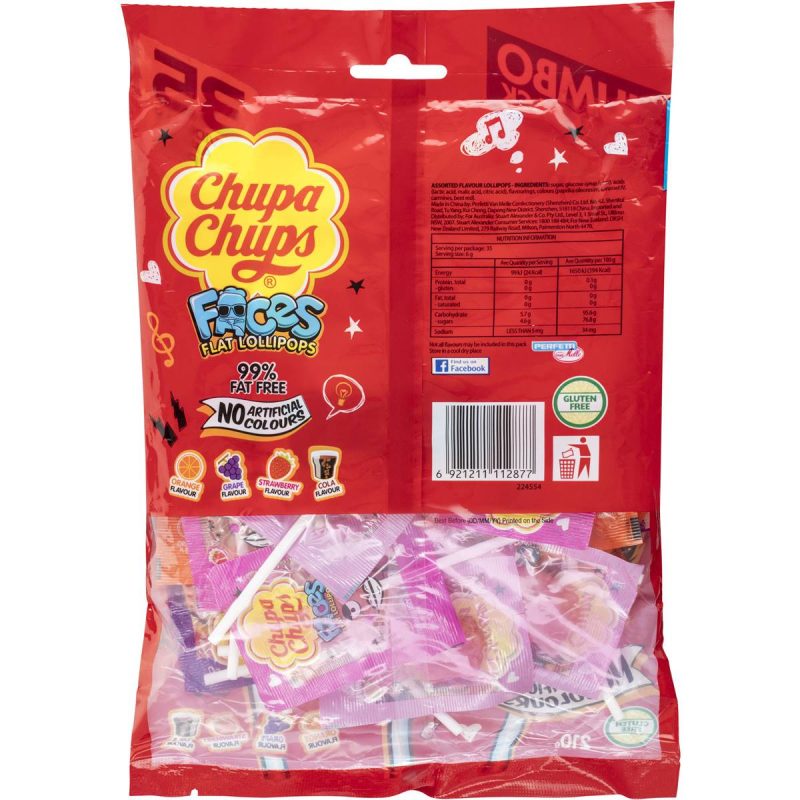 Chupa Chups Faces Flat Lollipops Jumbo 35 Pack Bag
