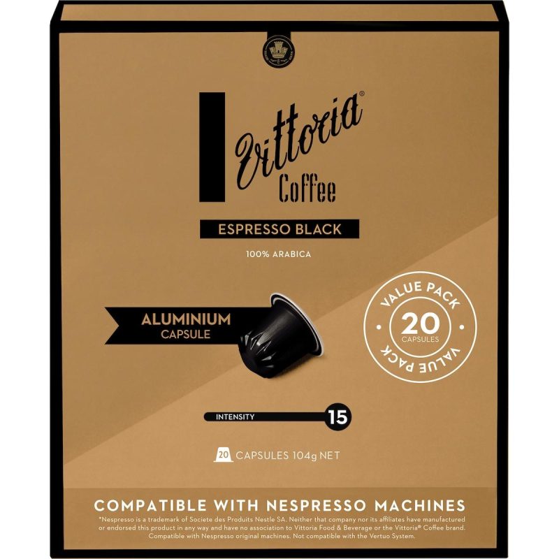 Vittoria Espresso Black Coffee Pods Capsules 20 Pack