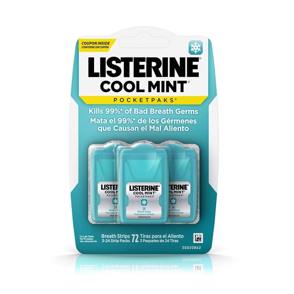 Listerine Pocket Packs Strips Fresh Breath Cool Mint 24 Strips 3 Pack