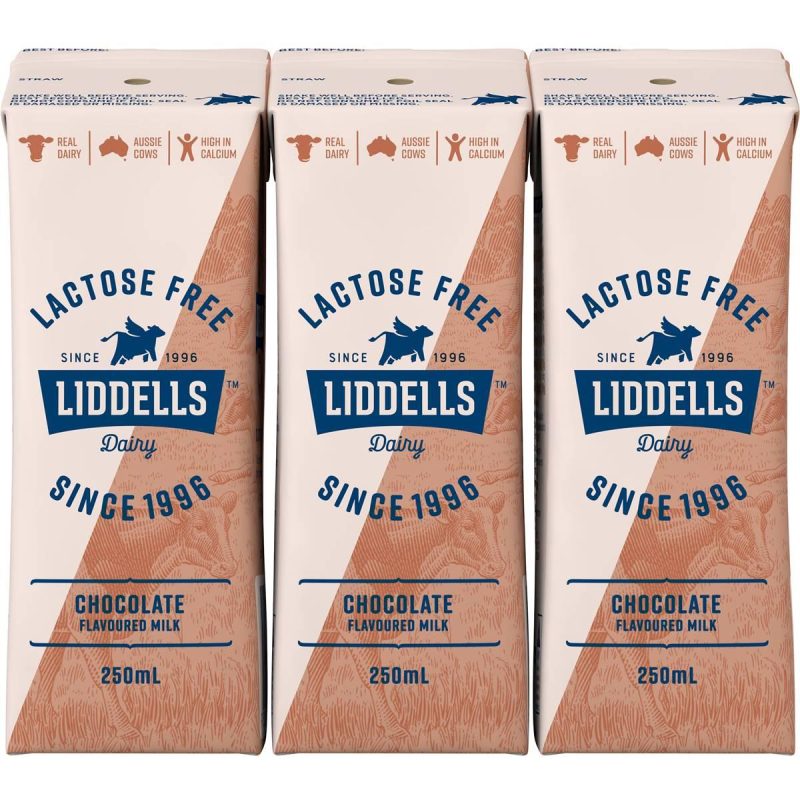 Liddells Lactose Free Chocolate Flavoured Milk Carton 250ml X 3 Cartons