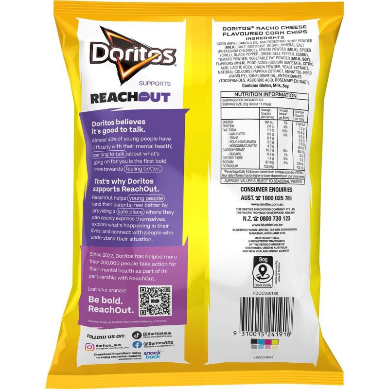 Doritos Corn Chips Nacho Cheese Pack 170g