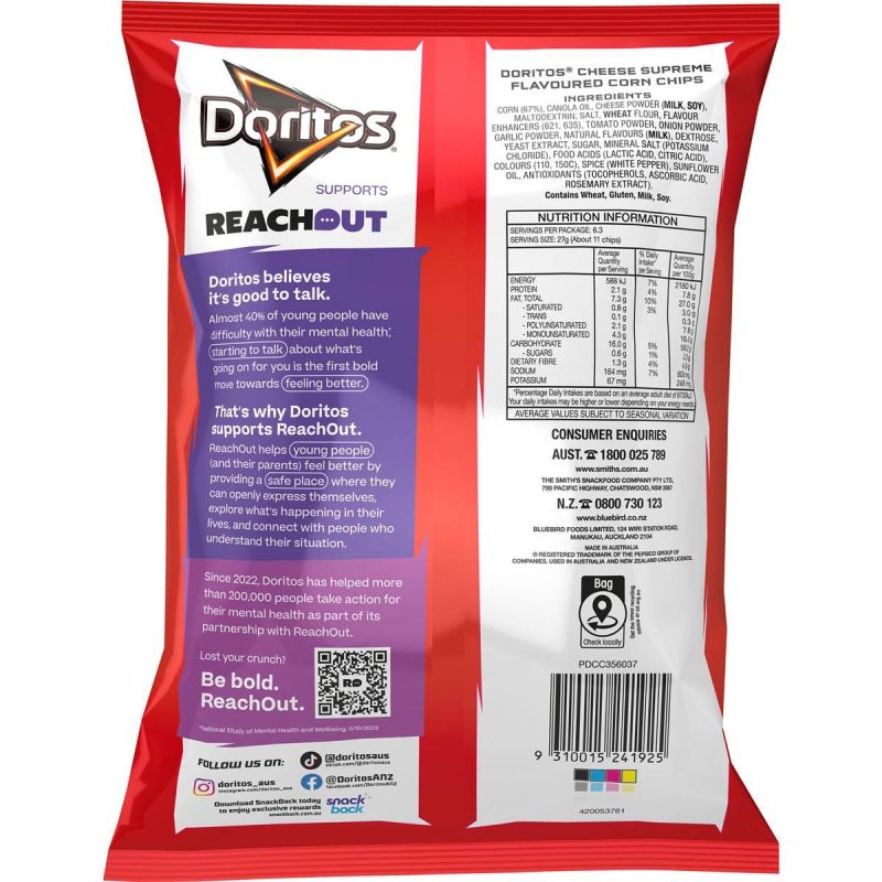 Doritos Corn Chips Cheese Supreme Pack 170g