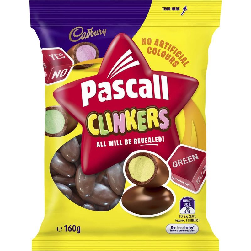 Cadbury Pascall Chocolate Clinkers Bites Candy Bag 160g