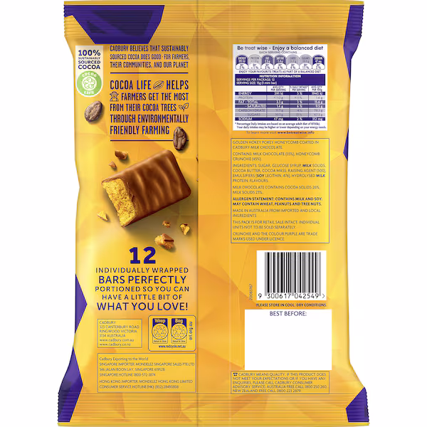 Cadbury Crunchie Milk Chocolate Share Pack 12 Mini Bars 180g