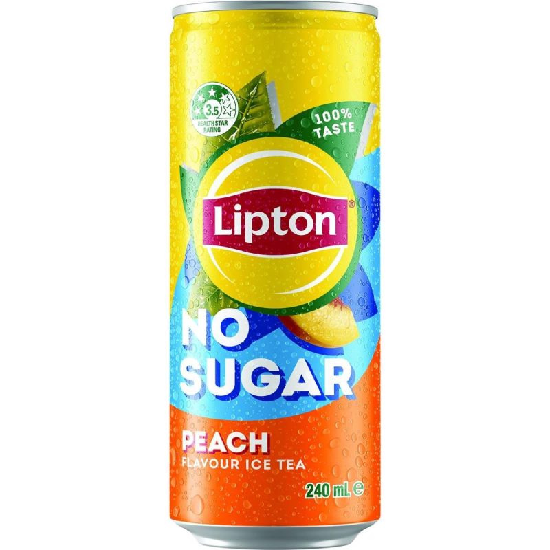 Lipton Iced Tea No Sugar Peach Cans 240ml X 6 Pack