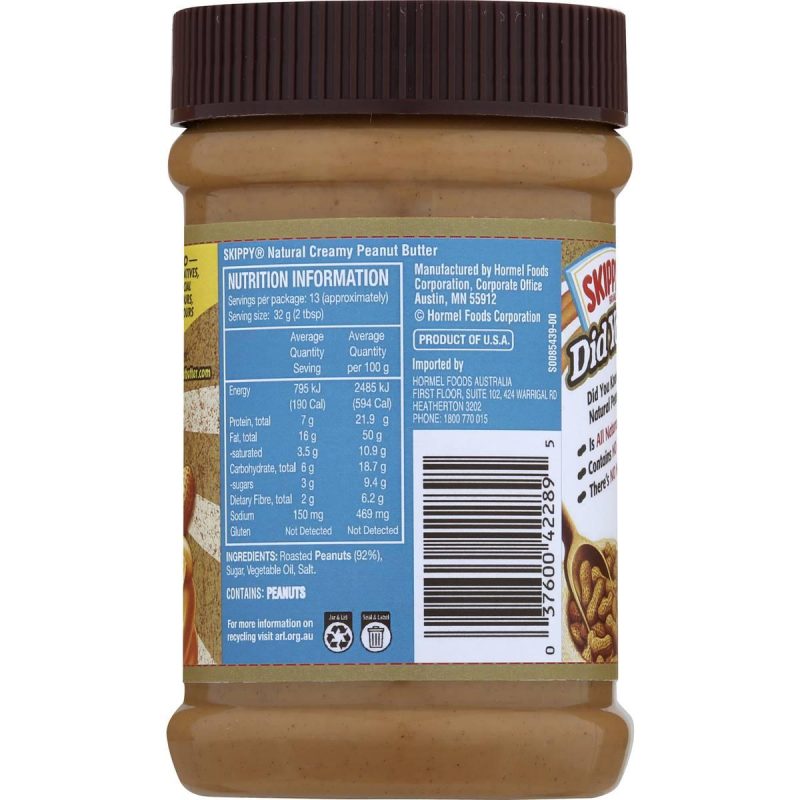 Skippy Creamy Natural Peanut Butter Spread 425g