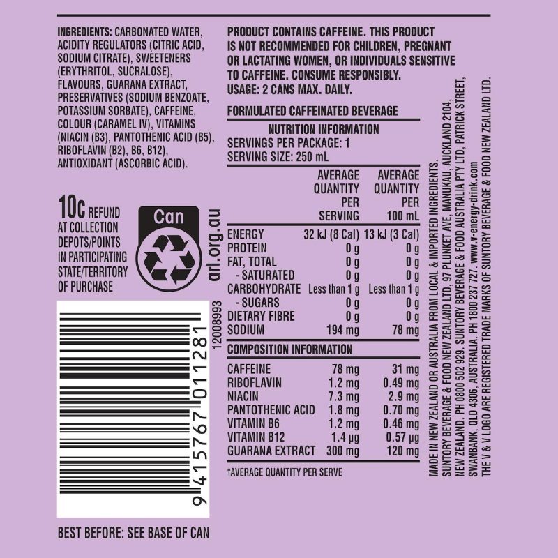 V Refresh Blackcurrant & Yuzu Energy Drink Can 250ml