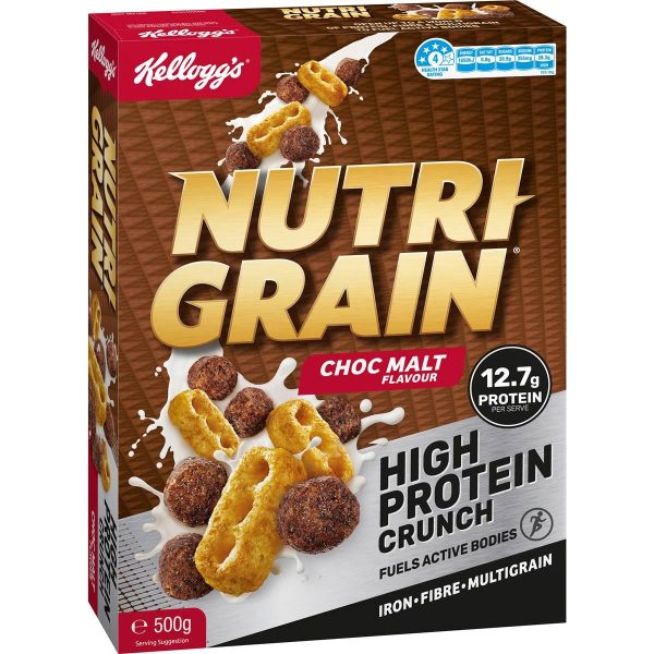 Kelloggs Nutri Grain High Protein Crunch Choc Malt Cereal 500g