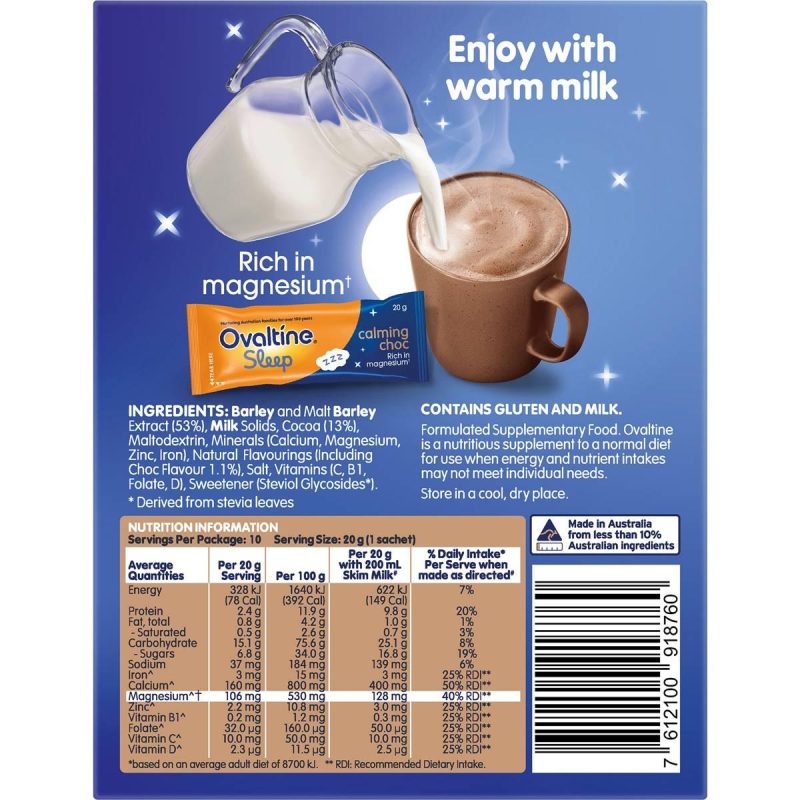 Ovaltine Sleep Calming Chocolate Drink Milk Powder Sachets 10 Pack