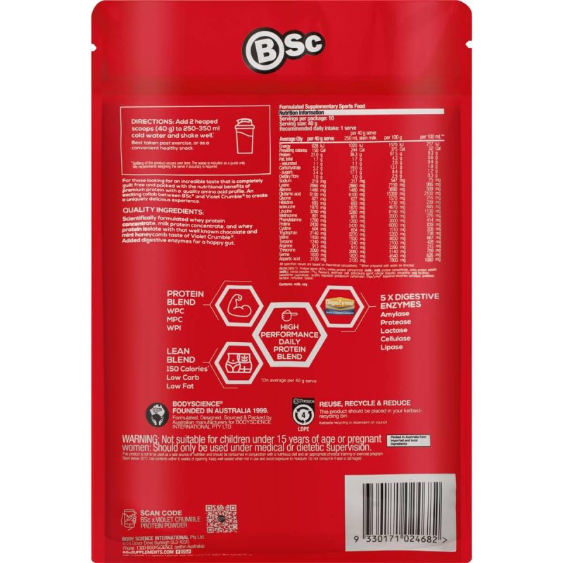 BSC Violet Crumble Choc Mint Protein Powder 400g