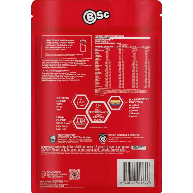 BSC Violet Crumble Chocolate Honeycomb Protein Powder 400g