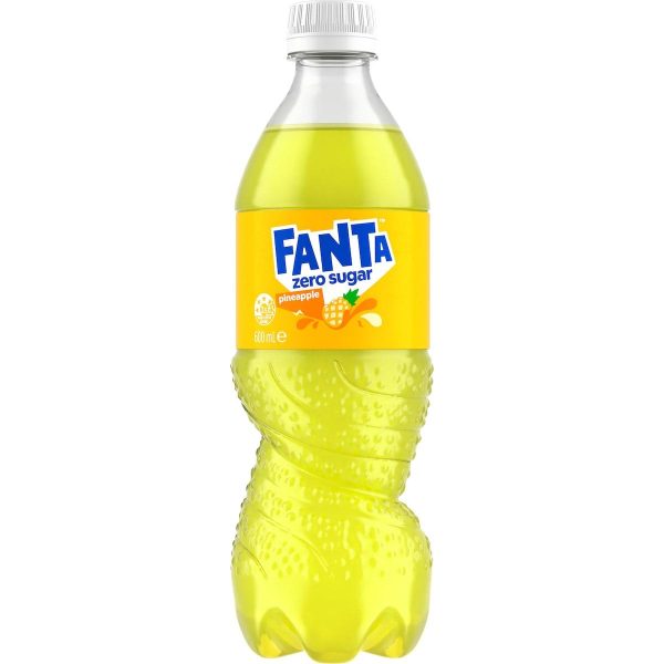 Fanta Pineapple Zero Sugar Soft Drink Bottle 600ml