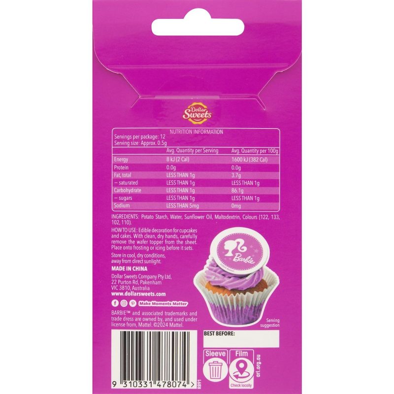 Barbie edible cake decoration wafer stickers 12 pack