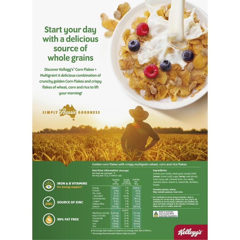 Kelloggs Multigrain Corn Flakes Breakfast Cereal 545g