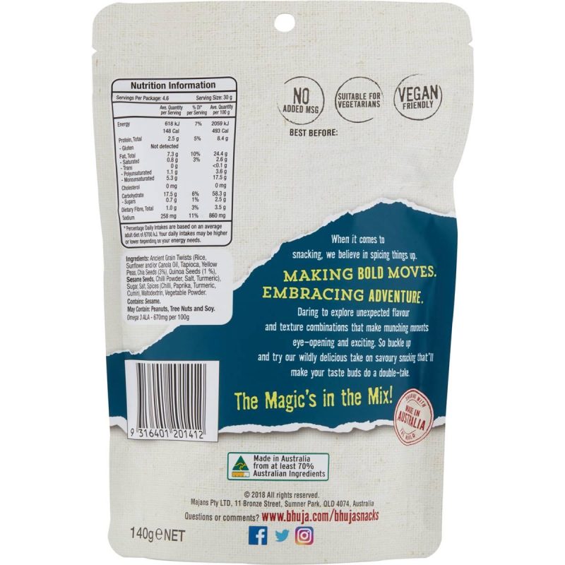 Majans Bhuja Ancient Grains Twists Snack Bag 140g