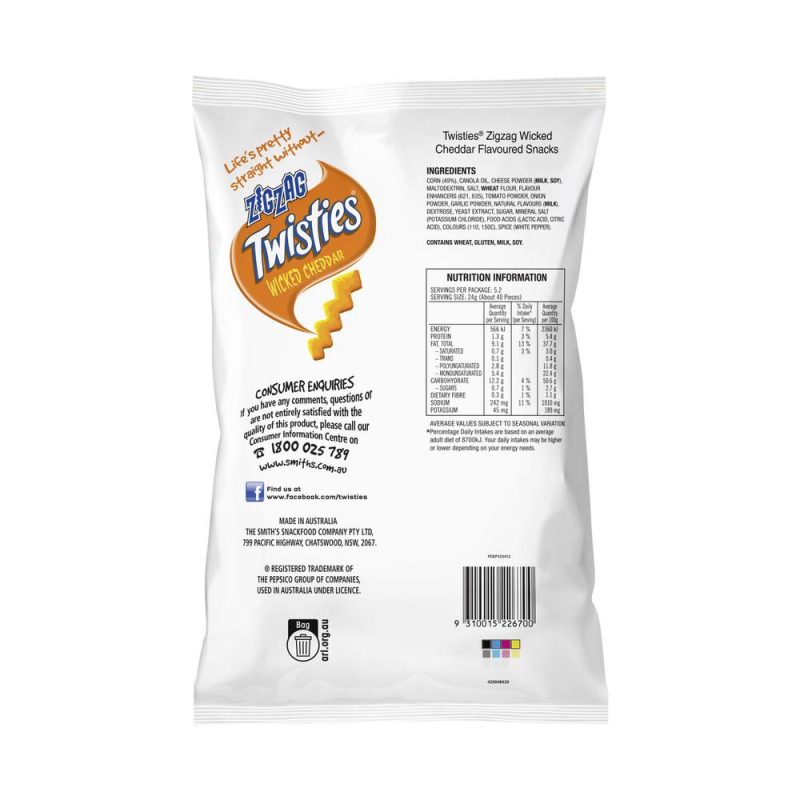 Twisties Zig Zag Wicked Cheddar Cheese Snack Pack 125g