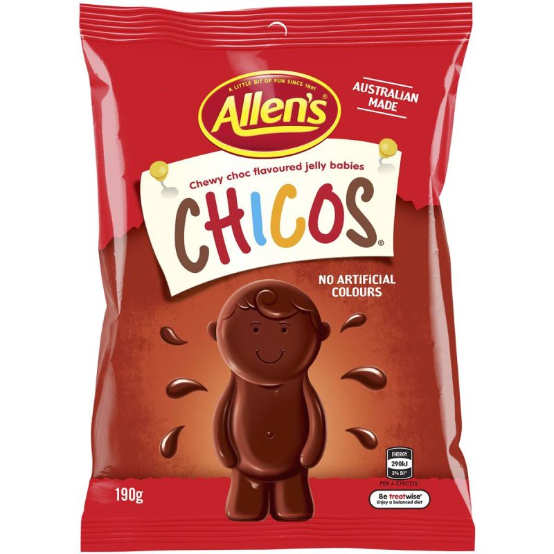 Allens Chicos Chewy Choc Flavored Jelly Babies Lollies Bag 190g