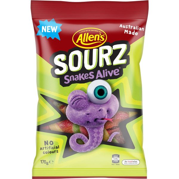 Allens Sour Snakes Alive Lollies Bag 170g