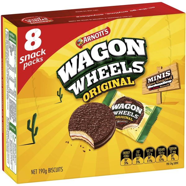 Arnotts Wagon Wheels Original Chocolate Biscuits Mini 8 Snack Packs 190g