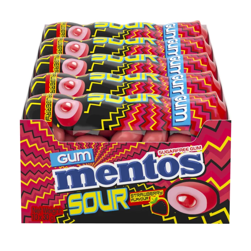 Mentos Sour Strawberry Chewing Gum Bottle 30g X 10 Bottles