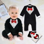 Baby Black Tuxedo Outfit One Piece For Boys