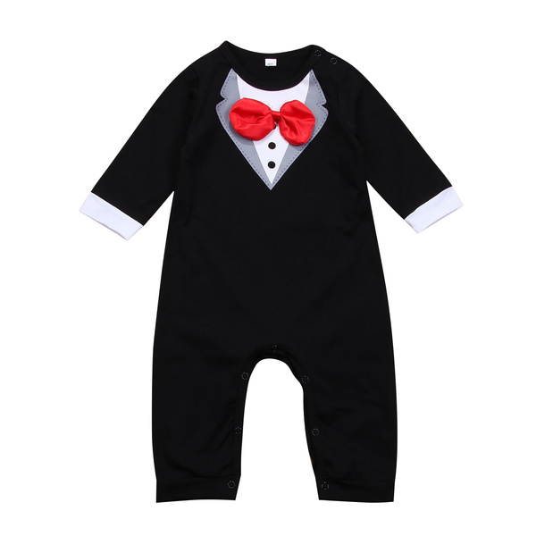 Baby Black Tuxedo Outfit One Piece For Boys