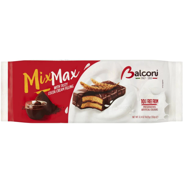 Balconi Mix Max Chocolate Cocoa Cream Filled Cake Bars 10 pack 350g