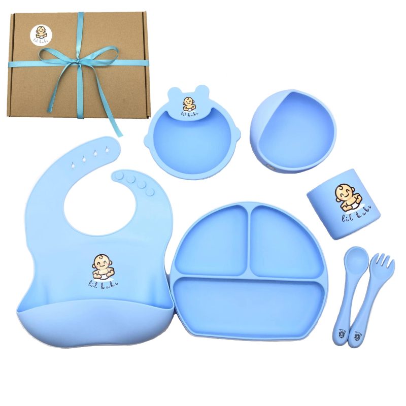 Lil Bubs Baby Feeding Bowls Bib Gift Box Set Blue