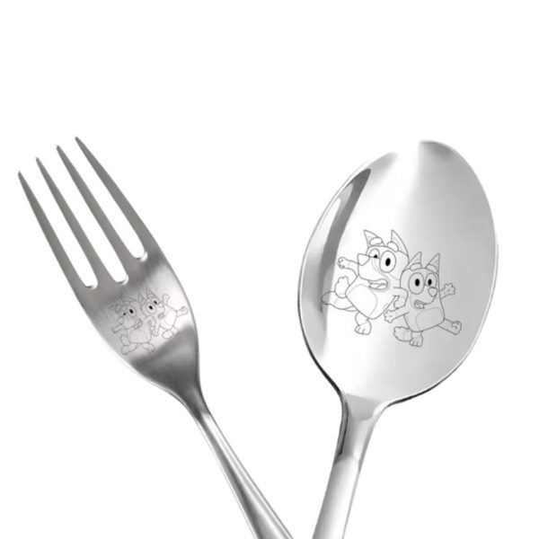 Bluey Bingo Engraved Spoon Fork Cutlery Stainless Steel Set for Kids 19cm