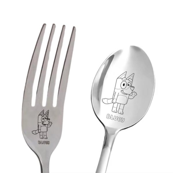 Bluey Engraved Spoon Fork Cutlery Stainless Steel Set for Kids 19cm