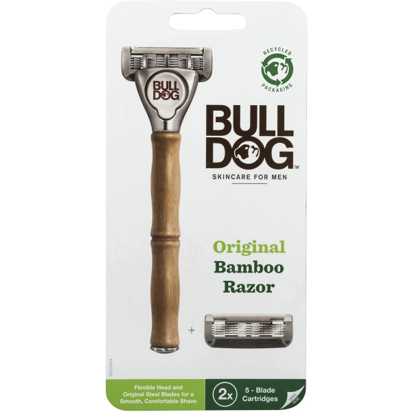 Bulldog Men Original Bamboo Razor Handle with 2x 5 Shave Blade Cartridges