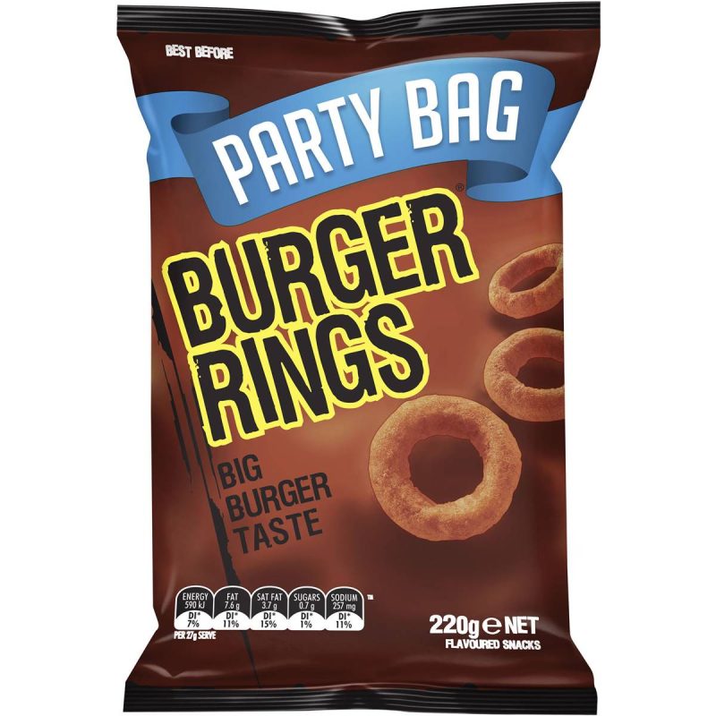 Burger Rings Chips Snacks Party Size Bag 220g