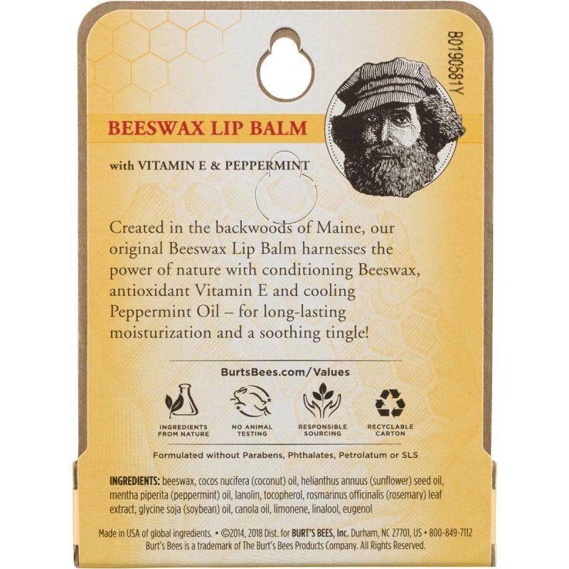 Burts Bees Moisturising Lip Balm Beeswax 4g Pack