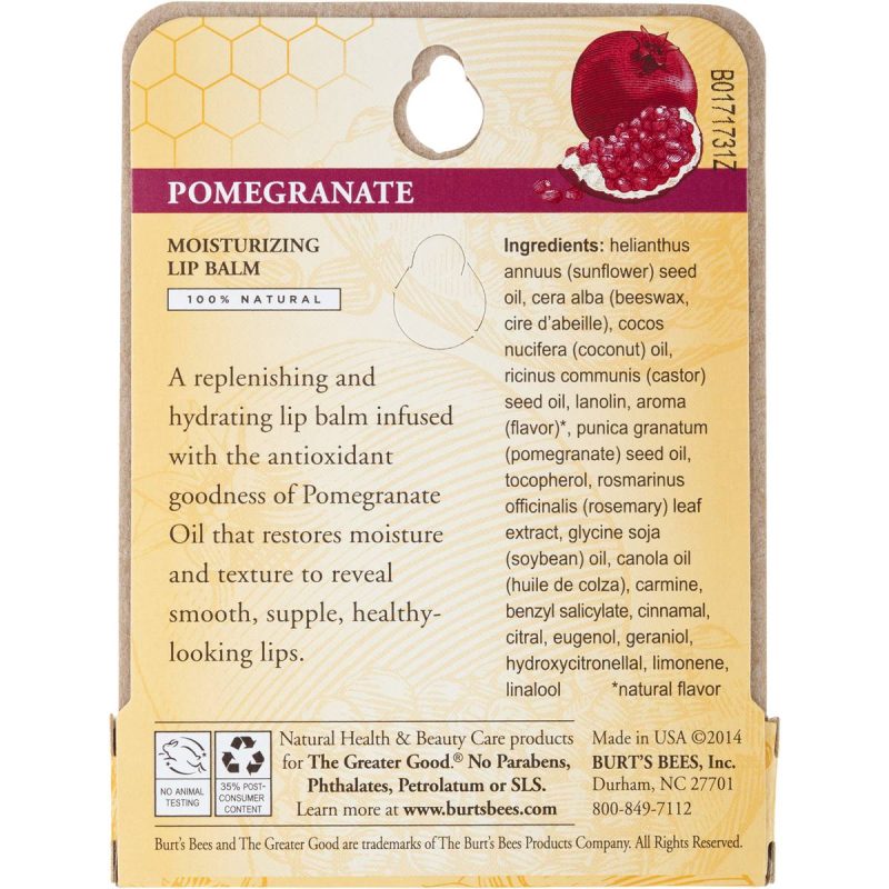 Burts Bees Moisturising Lip Balm Pomegranate 4g Pack