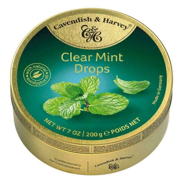 Cavendish and Harvey Clear Mint Drops Candy Tin 200g x 10 Units