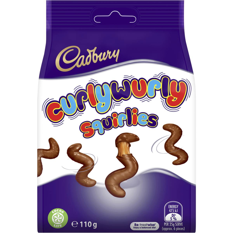Cadbury Curlywurly Curly Wurly Squirlies Chocolate Worms Bag 110g