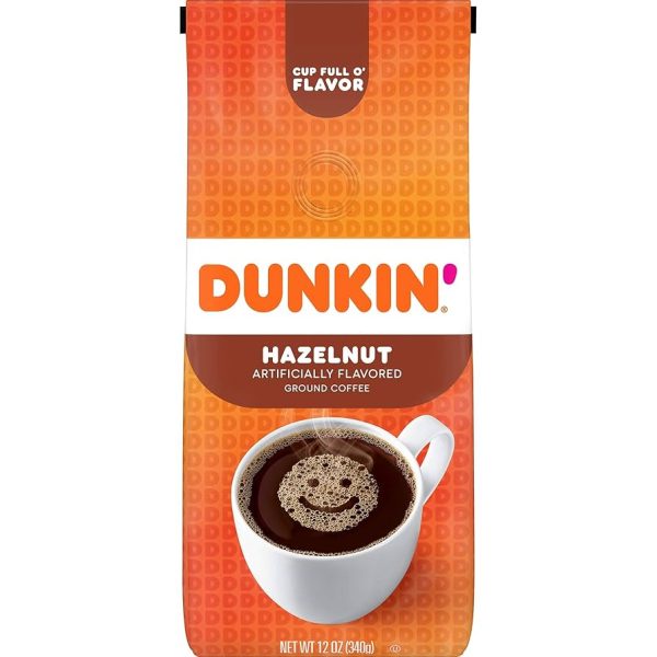 Dunkin Donuts Hazelnut Medium Roast Ground Coffee Bag 340g