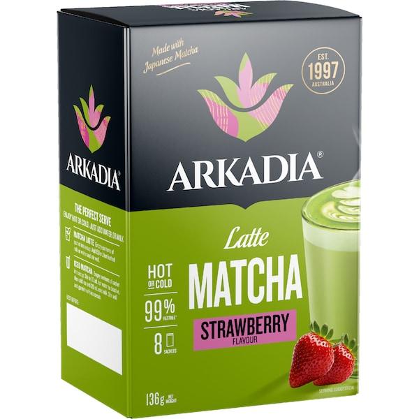 Arkadia Latte Matcha Sachets Strawberry Flavour Drink Powder 8 Pack 136g