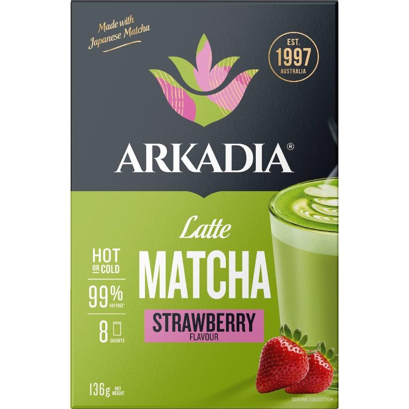 Arkadia Latte Matcha Sachets Strawberry Flavour Drink Powder 8 Pack 136g